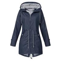 Vrouwen Waterproof Rain Jacket Hooded Regenjas Size:S (Navy Blue) - thumbnail