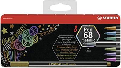 STABILO Pen 68 metallic viltstift, 8 kleuren, metalen doos van 8 stuks
