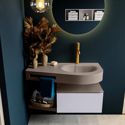 MONDIAZ RIVA 100cm badmeubel onderkast / planchet kleur Cale met 1 lade. Wastafel DULCET rechts 1 kraangat kleur Smoke.