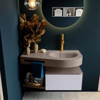 MONDIAZ RIVA 100cm badmeubel onderkast / planchet kleur Cale met 1 lade. Wastafel DULCET rechts 1 kraangat kleur Smoke. - thumbnail