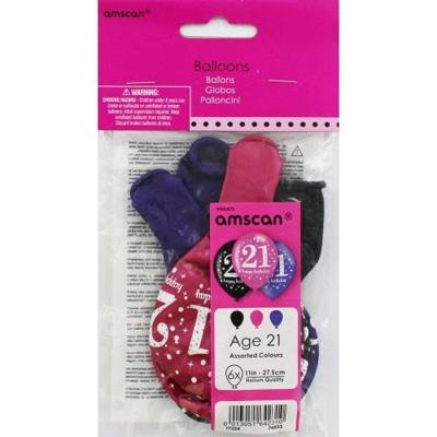 Ballonnen 21 Jaar Happy Birthday Pink, Paars En Zwart
