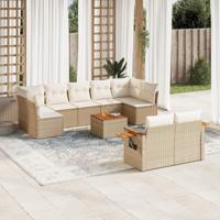 10-delige Loungeset met kussens poly rattan beige - thumbnail