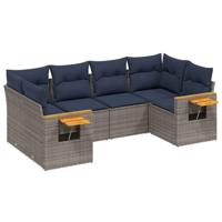 6-delige Loungeset met kussens poly rattan grijs - thumbnail