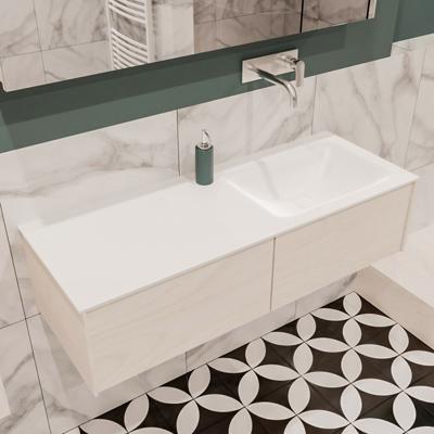 Mondiaz Lush Cloud badmeubel underlayment 120 cm 2 lades solid surface enkele spoelbak rechts zonder kraangat