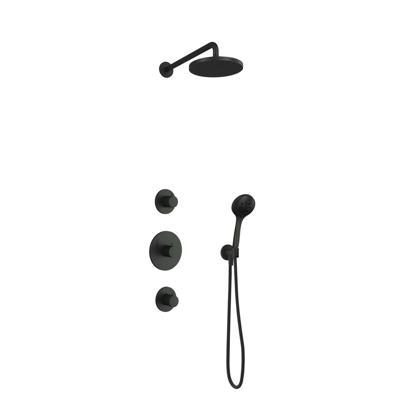 Hotbath Cobber - Inbouw Regendoucheset - Geborsteld Nikkel - 2 Stopkranen - Thermostatisch - Wandarm 38.5 cm - Hoofddouche 300 mm - Ronde Handdouche 3 Standen - Glijstang 900 mm - Waterbesparend