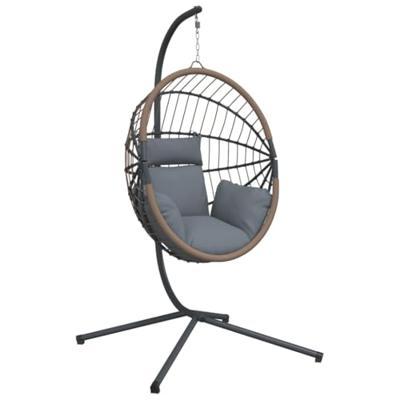Hangstoel met standaard rattan en staal lichtgrijs Hangstoel met standaard rattan en staal lichtgrijs