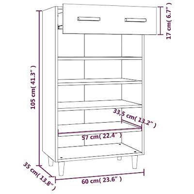 VidaXL Schoenenkast 60x35x105 cm bewerkt hout hoogglans wit