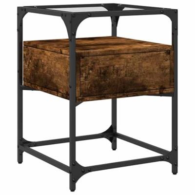 Nachtkastje 40x40x55 cm bewerkt hout gerookt eikenkleurig