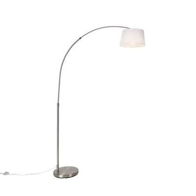 QAZQA Smart booglamp staal met witte stoffen kap incl. Wifi A60 - Arc QAZQA Smart booglamp staal met witte stoffen kap incl. Wifi A60 - Arc
