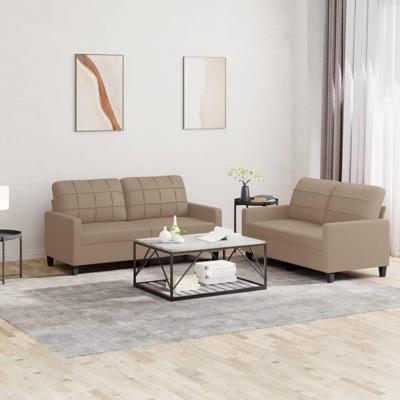 2-delige Loungeset met kussens kunstleer cappuccino - thumbnail