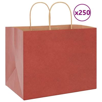 VidaXL Papieren zakken 250 st met hengsels 32x22x24 cm rood