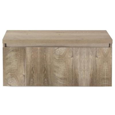 Frozen 3D Badmeubelset 100 cm - Greeplijst in Kleur - Inclusief Wastafelbovenblad Grain Oak