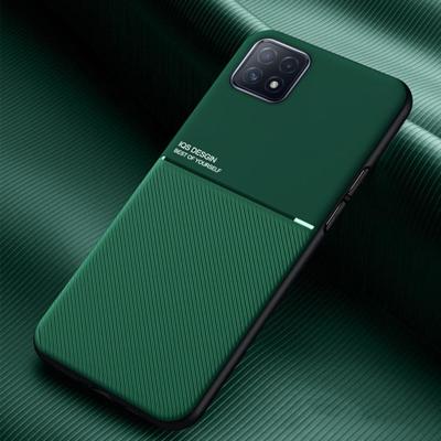 Voor OPPO A72 Classic Tilt Strip Grain Magnetic Shockproof PC + TPU Case (Donkergroen)