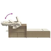 Ligbed 2-persoons met luifel en kussens poly rattan beige - thumbnail