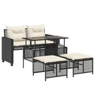 4-delige Loungeset met kussens poly rattan en glas zwart - thumbnail