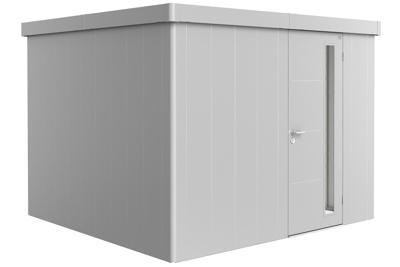 Biohort Neo 3C metalen tuinhuis enkele deur zilver 292x292 cm- Plat dak- Metaal- Biohort