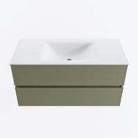 MONDIAZ VICA 100cm badmeubel onderkast Army 2 lades. Wastafel CLOUD midden 1 kraangat, kleur Talc. - thumbnail