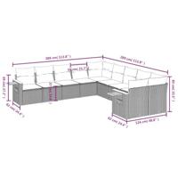10-delige Loungeset met kussens poly rattan zwart - thumbnail