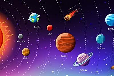 Fotobehang - Zonnestelsel met namen II, Kinderkamer, premium print, inclusief behanglijm