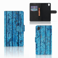 Sony Xperia L1 Book Style Case Wood Blue - thumbnail