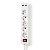 Nedis Stekkerdoos| 5-Wegs Schuko | 2x USB | 1,5 m | Aan/Uitknop | Wit - thumbnail