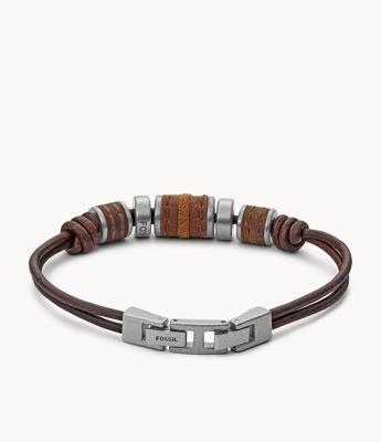Fossil JF00900797 armband Bruin, Zilver Leer, Roestvrijstaal