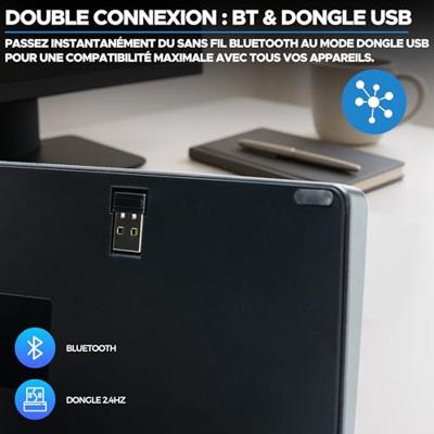 Bluestork - Draadloos bluetooth-toetsenbord, Frans Azerty-toetsenbord, licht, stil, Bluetooth-toetsenbord, 90 uur batterijduur, oplaadbaar USB C, 14 multimedia-sneltoetsen - zwart - nieuw