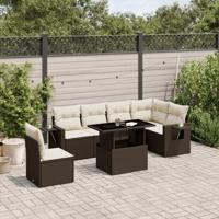 7-delige Loungeset met kussens poly rattan bruin - thumbnail