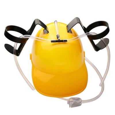 Bierhelm geel - Handsfree drankhelm - 2 blikjes - Verstelbaar - Feest gadget - Voor bier en frisdrank