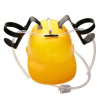 Bierhelm geel - Handsfree drankhelm - 2 blikjes - Verstelbaar - Feest gadget - Voor bier en frisdrank - thumbnail