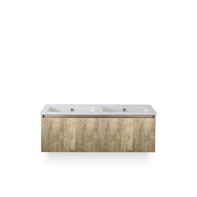 Frozen 3d Badmeubelset 120 cm - Greeplijst in kleur - French Oak - Keramische Wastafel Wit Zonder Kraangat