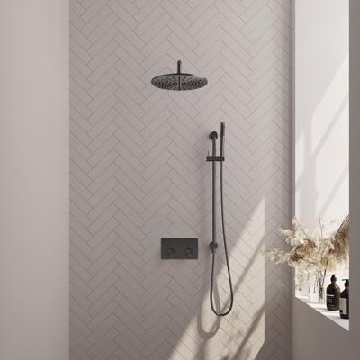 Brauer Gunmetal Carving Thermostatische Regendoucheset Inbouw - Hoofddouche 30 cm - Gebogen Wandarm - Met Drukknoppen - Handdouche Staaf - Doucheslang - Geintegreerde Glijstang - Gunmetal