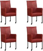 Set van 4 Rode leren moderne eetkamerstoelen Spark - poot rond zwart met wiel - Granada leer Rouge (rood leer) - thumbnail