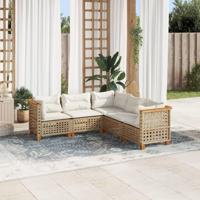 5-delige Loungeset met kussens poly rattan beige - thumbnail