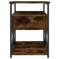 Nachtkastje 40x42x55 cm bewerkt hout gerookt eikenkleurig - thumbnail