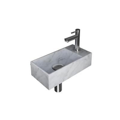 INK - Fonteinpack Marmer Links incl. Fonteinkraan - Design Sifon - Design Plug en Montageset - 360x180x90 Mm - Mat Wit Marmer/chroom