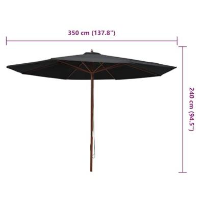 Parasol met houten paal 350 cm zwart