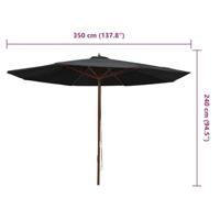Parasol met houten paal 350 cm zwart - thumbnail