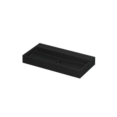 INK United Wastafel Porselein Zonder Kraangat incl. Porseleinen Click Plug en Verborgen Overloop Systeem - 900x450x110 mm - Mat Zwart