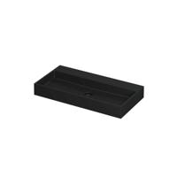 INK United Wastafel Porselein Zonder Kraangat incl. Porseleinen Click Plug en Verborgen Overloop Systeem - 900x450x110 mm - Mat Zwart - thumbnail