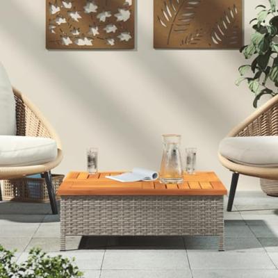 Tuintafel 70x70x25 cm poly rattan en acaciahout grijs - thumbnail