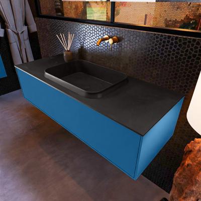 Badkamermeubelset Mondiaz Erin 120 cm met 1 Lade met RIDGE Wastafel Midden Urban Zonder Kraangaten Greeploos Mat Jeans