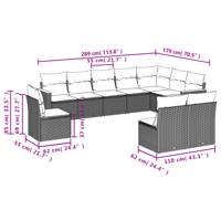 11-delige Loungeset met kussens poly rattan zwart - thumbnail
