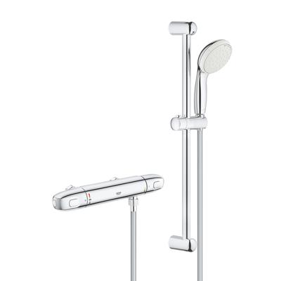 Doucheset Grohe Grohtherm 1000 New Comfortset Opbouw Rond Glans Chroom Hartafstand 12cm Thermostaatkraan Glijstang 60cm Handdouche 2 Standen