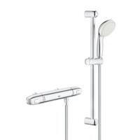 Doucheset Grohe Grohtherm 1000 New Comfortset Opbouw Rond Glans Chroom Hartafstand 12cm Thermostaatkraan Glijstang 60cm Handdouche 2 Standen - thumbnail