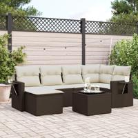 7-delige Loungeset met kussens poly rattan bruin - thumbnail