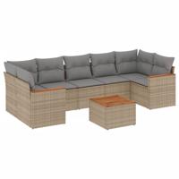 8-delige Loungeset met kussens poly rattan beige - thumbnail