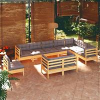 10-delige Loungeset met grijze kussens massief grenenhout - thumbnail