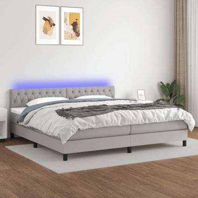 Boxspring met matras en LED stof lichtgrijs 200x200 cm