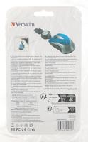 Verbatim Go Mini Muis USB Optisch Caribsch blauw 3 Toetsen 1000 dpi Met kabelroller - thumbnail